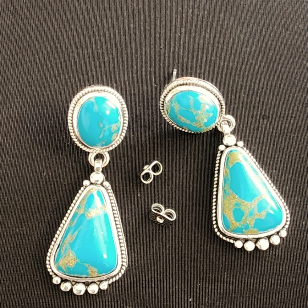Turquoise and Gold Swirl Earrings